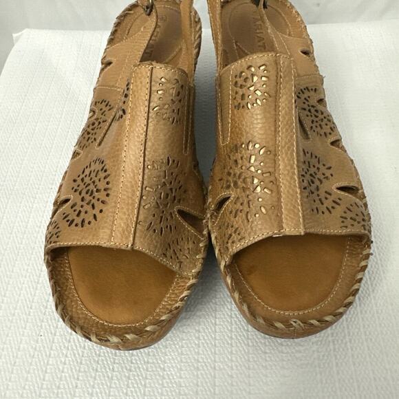 NWOB Women’s 11 B Polly Ray Slingback Brown Western Leather Wedge - Picture 8 of 14